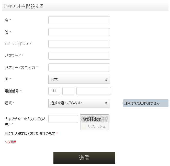 FIVE STARS OPTION(ファイブスターズオプション)口座開設画面