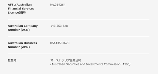ハイローオーストラリアの会社概要に記載されているAFSL番号