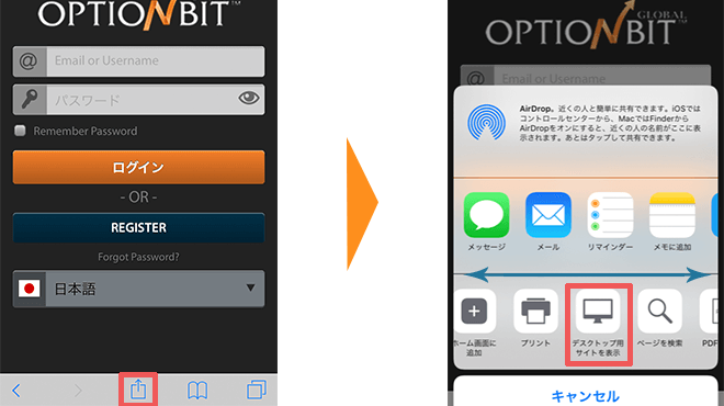 オプションビット スマホからログイン
